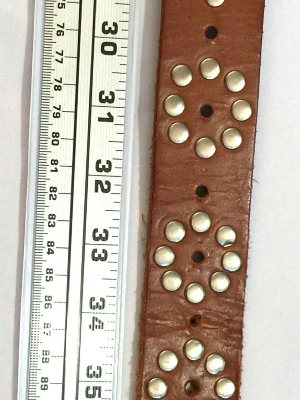 VINTAGE BROWN LEATHER STUDDED RHINESTONE BUCKLE WESTERN RODEO BELT WOMENS 34